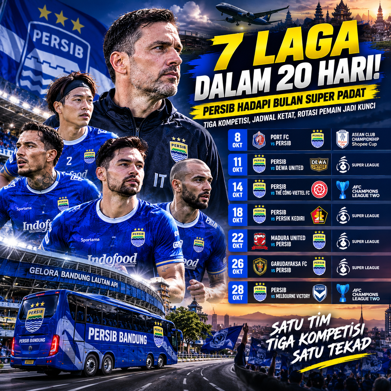 7 Laga dalam 20 Hari! Persib Hadapi Bulan Super Padat, Rotasi Pemain Jadi Kunci